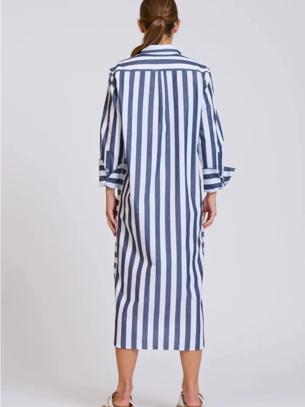 Shirty Luxury Brand Striped Midi Shirt Dress - Black & White - Sz S - NWT - Picture 2 of 12
